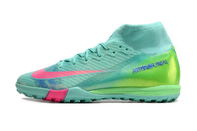 Nike Air Zoom Mercurial Superfly 10 Elite TF High-Tops Soccer Shoes - Jade/Pink/Blue