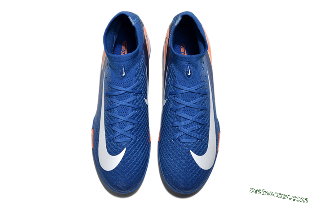 Nike Air Zoom Mercurial Superfly 10 Elite TF High-Tops Soccer Shoes - Blue/White/Orange 4