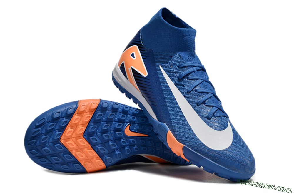 Nike Air Zoom Mercurial Superfly 10 Elite TF High-Tops Soccer Shoes - Blue/White/Orange 3