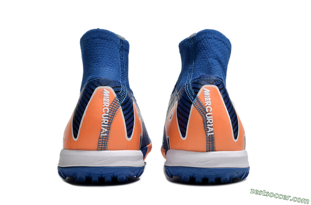 Nike Air Zoom Mercurial Superfly 10 Elite TF High-Tops Soccer Shoes - Blue/White/Orange 5