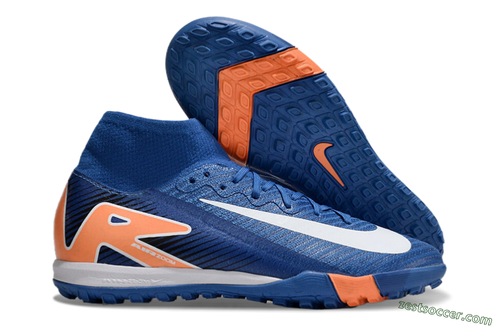 Nike Air Zoom Mercurial Superfly 10 Elite TF High-Tops Soccer Shoes - Blue/White/Orange 0