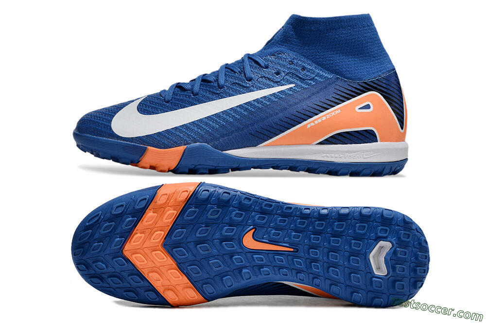 Nike Air Zoom Mercurial Superfly 10 Elite TF High-Tops Soccer Shoes - Blue/White/Orange 1