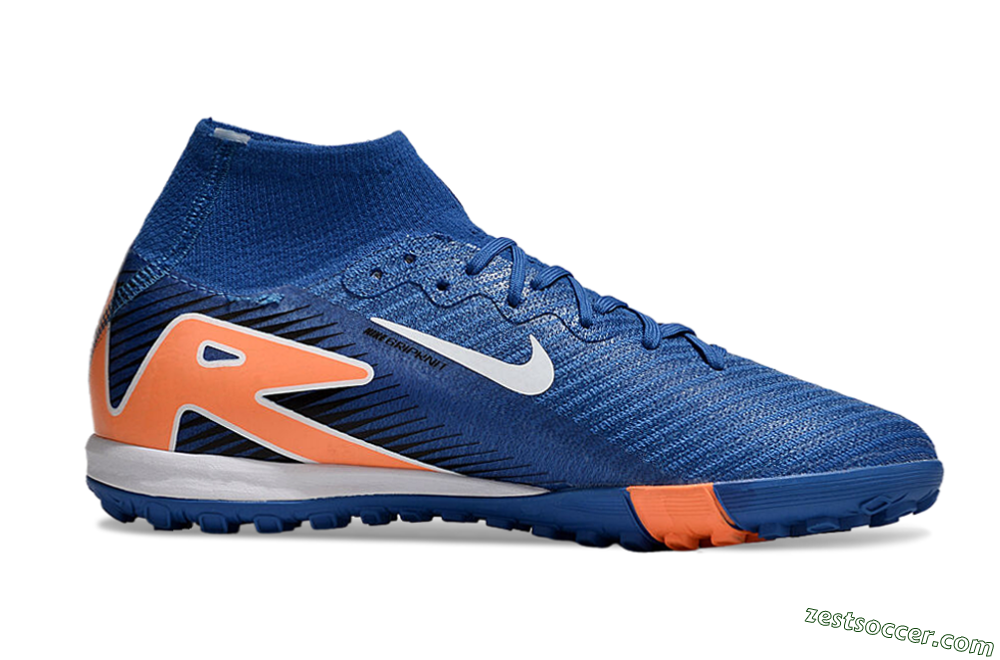 Nike Air Zoom Mercurial Superfly 10 Elite TF High-Tops Soccer Shoes - Blue/White/Orange 7