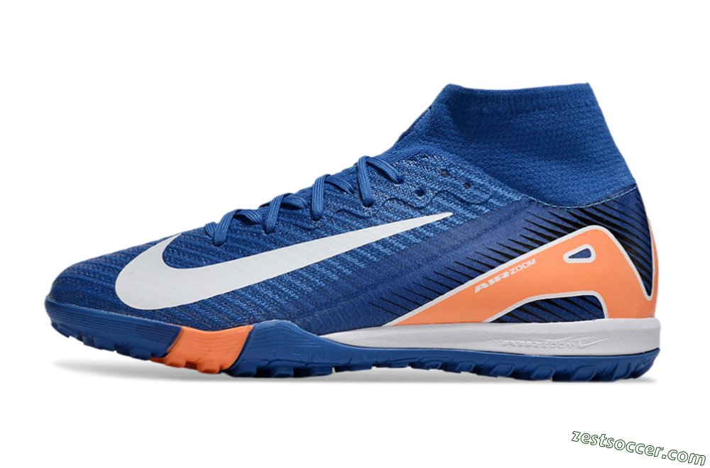 Nike Air Zoom Mercurial Superfly 10 Elite TF High-Tops Soccer Shoes - Blue/White/Orange 2