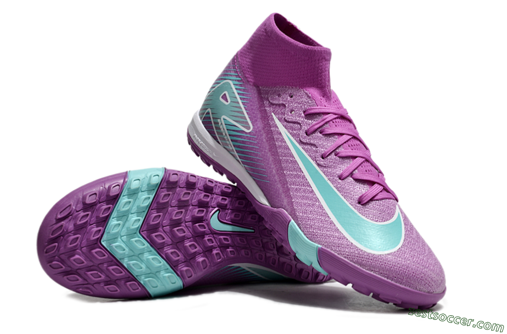 Nike Air Zoom Mercurial Superfly 10 Elite TF High-Tops Soccer Shoes - Purple/Jade/White 3