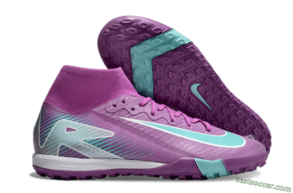 Nike Air Zoom Mercurial Superfly 10 Elite TF High-Tops Soccer Shoes - Purple/Jade/White 0