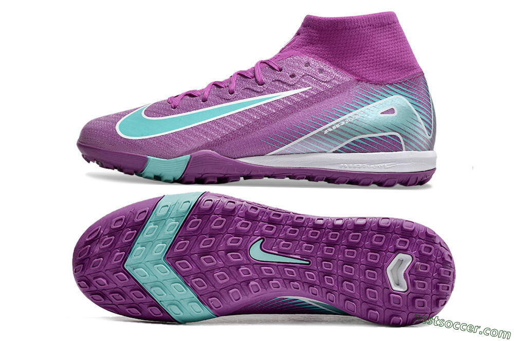 Nike Air Zoom Mercurial Superfly 10 Elite TF High-Tops Soccer Shoes - Purple/Jade/White 1