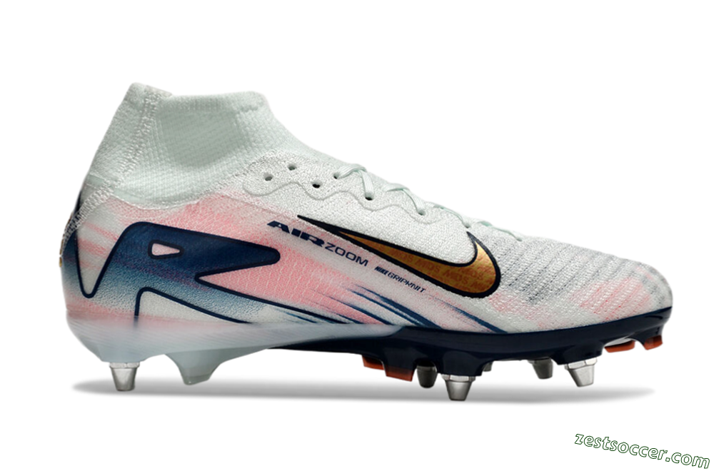Nike Air Zoom Mercurial Superfly 10 Elite SG High-Tops Soccer Cleats - Jade/Pink/Gold/Blue 7