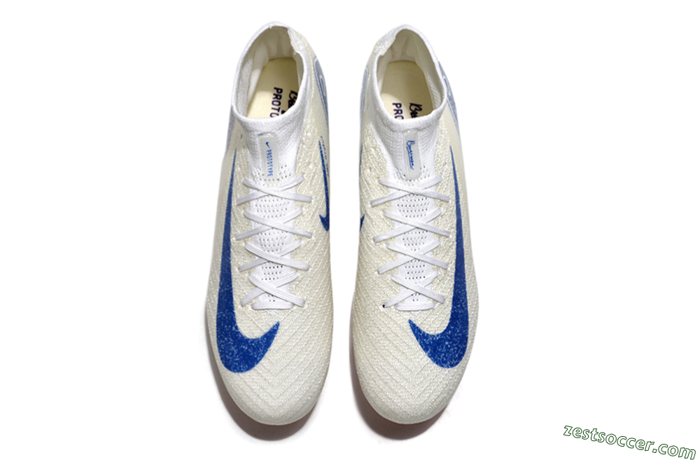 Nike Air Zoom Mercurial Superfly 10 Elite SG High-Tops Soccer Cleats - Beige/White/Blue 4