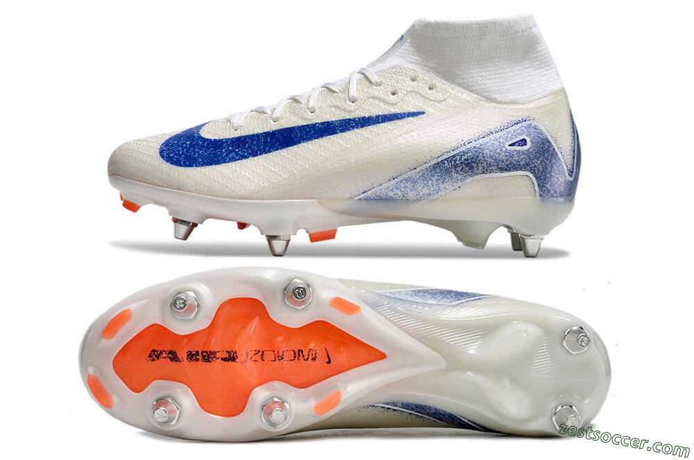 Nike Air Zoom Mercurial Superfly 10 Elite SG High-Tops Soccer Cleats - Beige/White/Blue 1