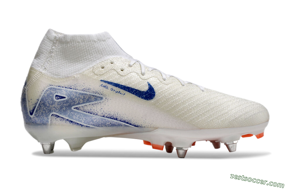 Nike Air Zoom Mercurial Superfly 10 Elite SG High-Tops Soccer Cleats - Beige/White/Blue 7