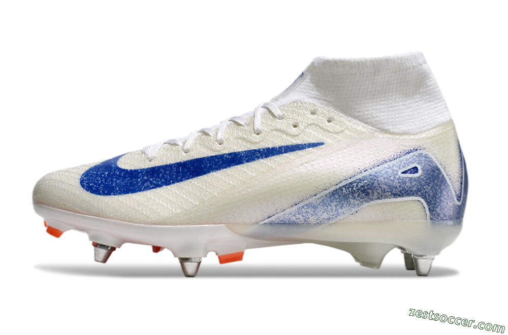 Nike Air Zoom Mercurial Superfly 10 Elite SG High-Tops Soccer Cleats - Beige/White/Blue 2