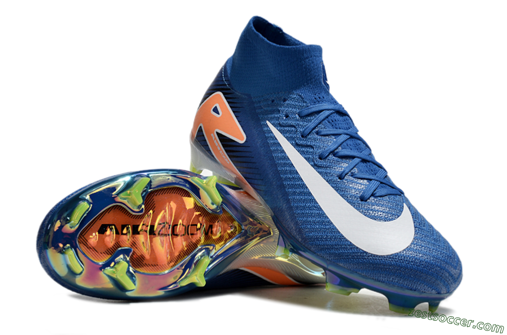 Nike Air Zoom Mercurial Superfly 10 Elite FG High-Tops Soccer Cleats - Blue/White/Orange 3
