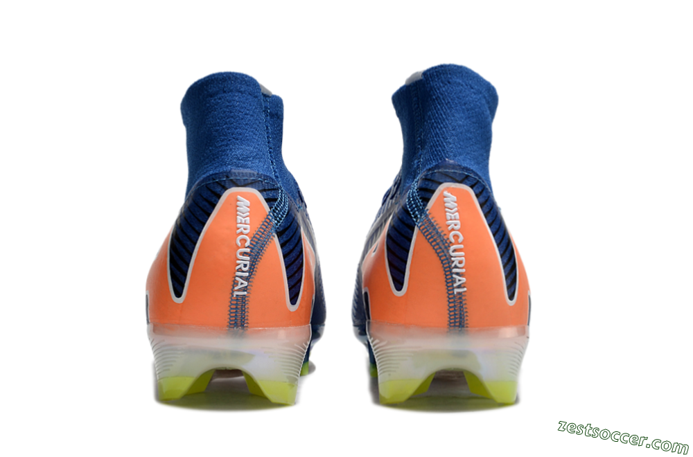 Nike Air Zoom Mercurial Superfly 10 Elite FG High-Tops Soccer Cleats - Blue/White/Orange 5