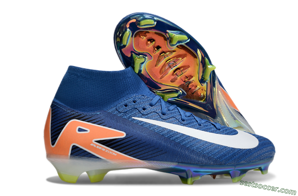 Nike Air Zoom Mercurial Superfly 10 Elite FG High-Tops Soccer Cleats - Blue/White/Orange 0