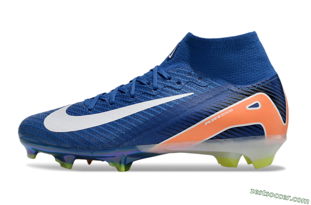 Nike Air Zoom Mercurial Superfly 10 Elite FG High-Tops Soccer Cleats - Blue/White/Orange 2