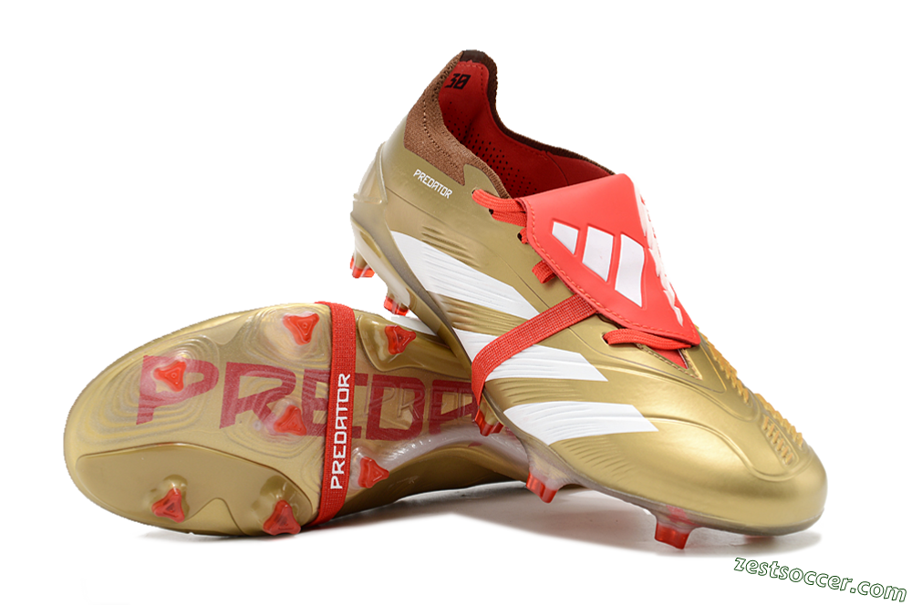 Adidas Predator Elite Foldover Tongue FG Low-Tops Soccer Cleats - Gold/Red/White 3