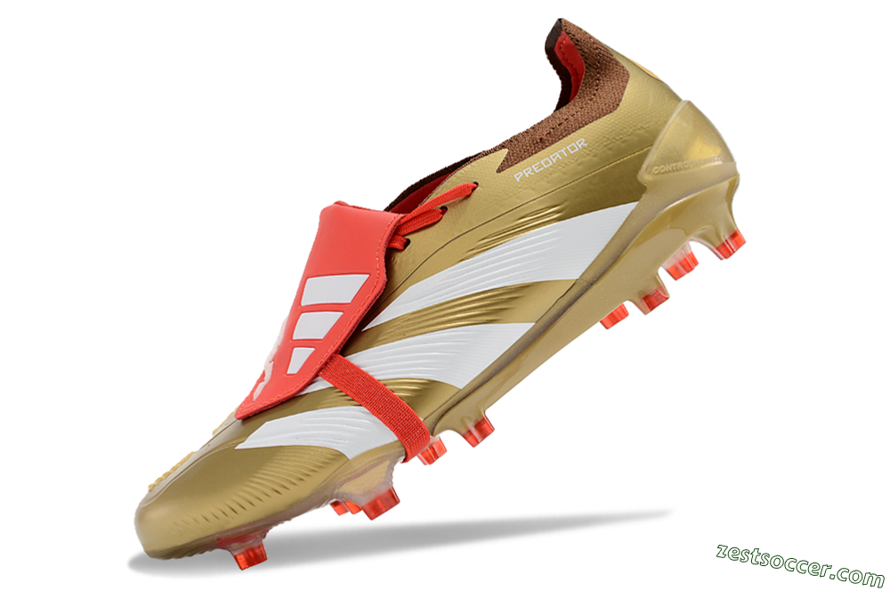 Adidas Predator Elite Foldover Tongue FG Low-Tops Soccer Cleats - Gold/Red/White 5