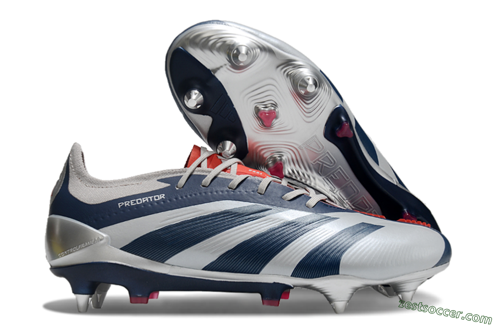 Adidas Predator 24 Elite SG Low-Tops Soccer Cleats - Silver/Blue/Red 0