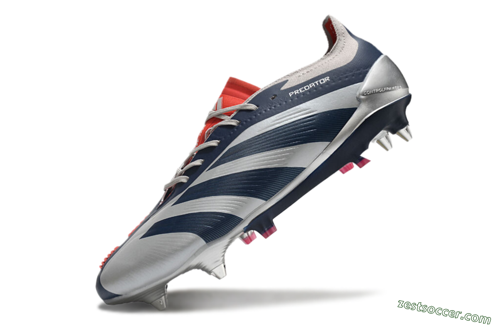 Adidas Predator 24 Elite SG Low-Tops Soccer Cleats - Silver/Blue/Red 5