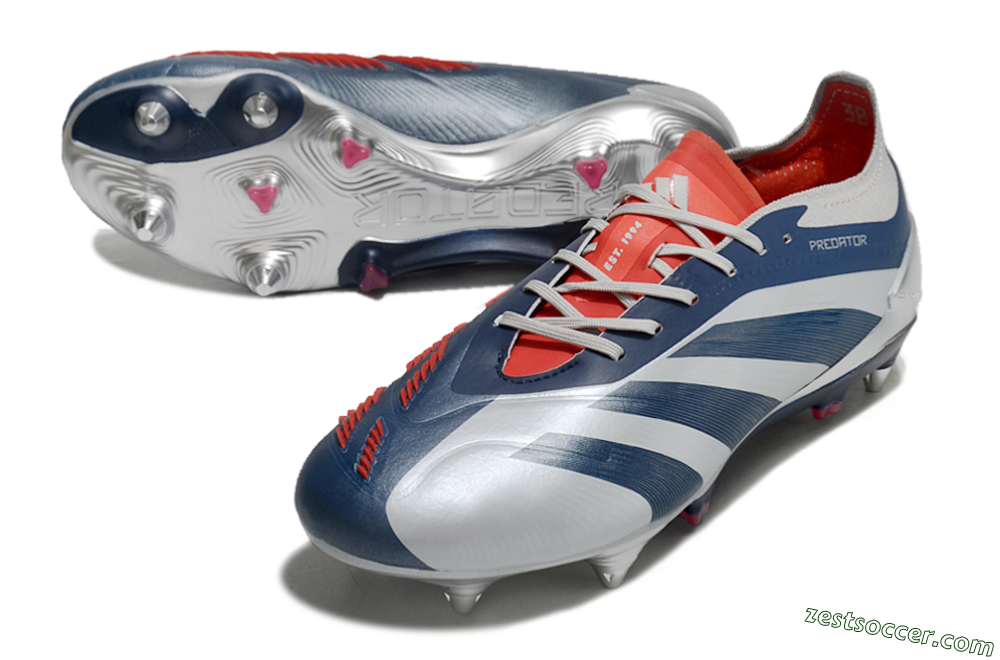 Adidas Predator 24 Elite SG Low-Tops Soccer Cleats - Silver/Blue/Red 3