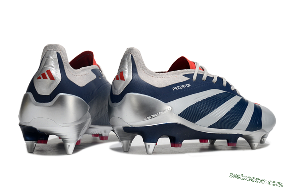 Adidas Predator 24 Elite SG Low-Tops Soccer Cleats - Silver/Blue/Red 6