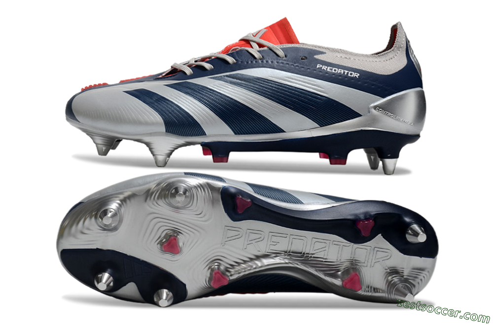 Adidas Predator 24 Elite SG Low-Tops Soccer Cleats - Silver/Blue/Red 1