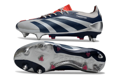 Adidas Predator 24 Elite SG Low-Tops Soccer Cleats - Silver/Blue/Red