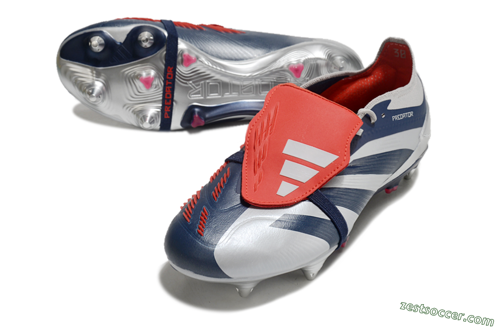 Adidas Predator Elite Foldover Tongue SG Low-Tops Soccer Cleats - Silver/Blue/Red 3