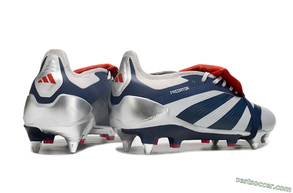 Adidas Predator Elite Foldover Tongue SG Low-Tops Soccer Cleats - Silver/Blue/Red 6