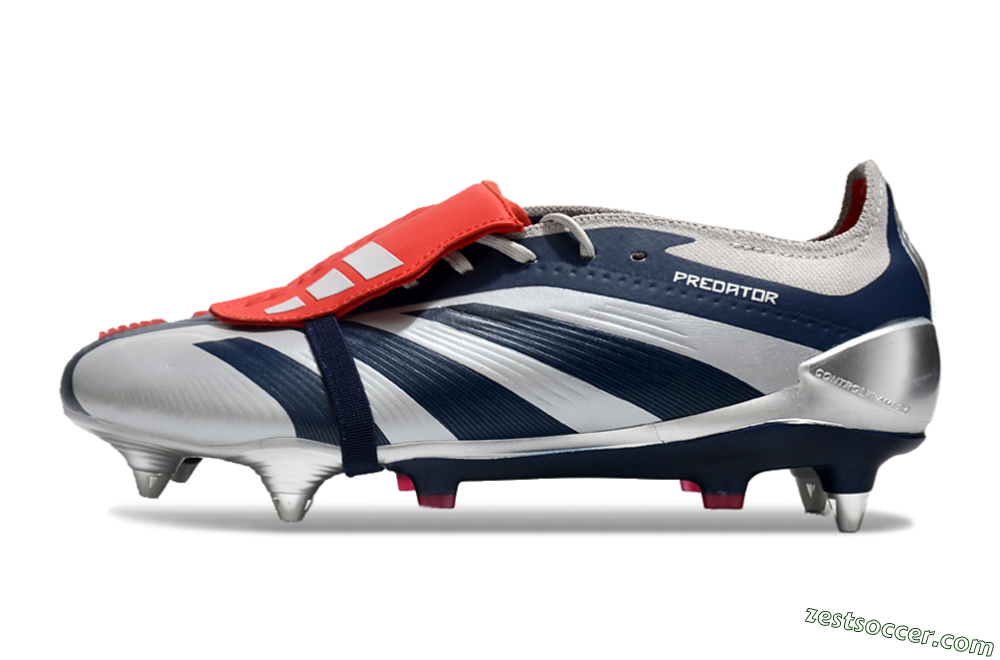 Adidas Predator Elite Foldover Tongue SG Low-Tops Soccer Cleats - Silver/Blue/Red 2