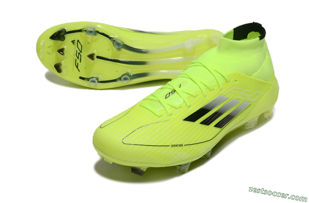 Adidas F50 Elite Mid FG High-Tops Soccer Cleats - Yellow/Blue/White 3