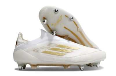 Adidas F50 Elite Laceless SG Low-Tops Soccer Cleats - White/Gold