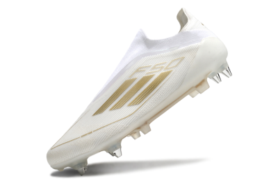 Adidas F50 Elite Laceless SG Low-Tops Soccer Cleats - White/Gold