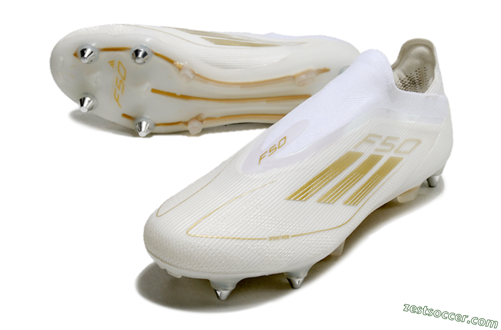 Adidas F50 Elite Laceless SG Low-Tops Soccer Cleats - White/Gold 3
