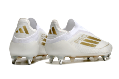 Adidas F50 Elite Laceless SG Low-Tops Soccer Cleats - White/Gold