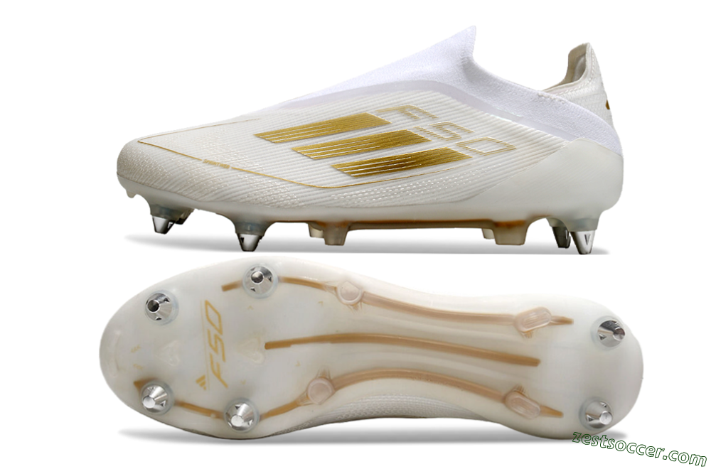 Adidas F50 Elite Laceless SG Low-Tops Soccer Cleats - White/Gold 1