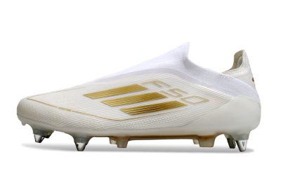 Adidas F50 Elite Laceless SG Low-Tops Soccer Cleats - White/Gold