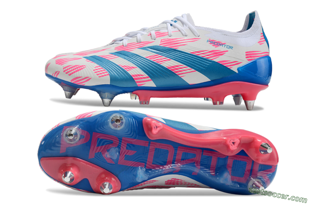 Adidas Predator 24 Elite SG Low-Tops Soccer Cleats - White/Pink/Blue 1