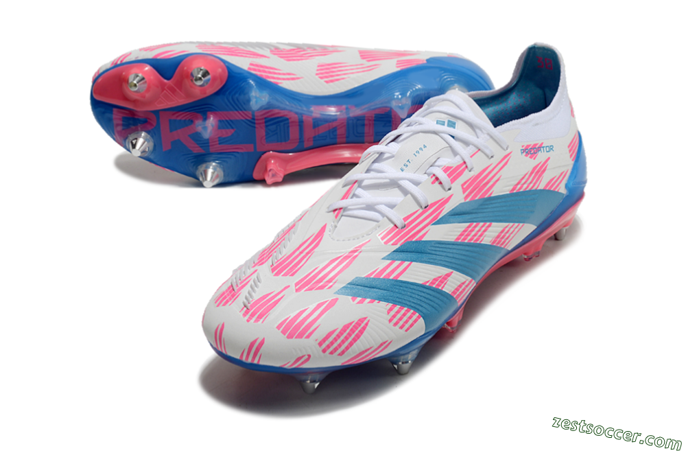 Adidas Predator 24 Elite SG Low-Tops Soccer Cleats - White/Pink/Blue 2