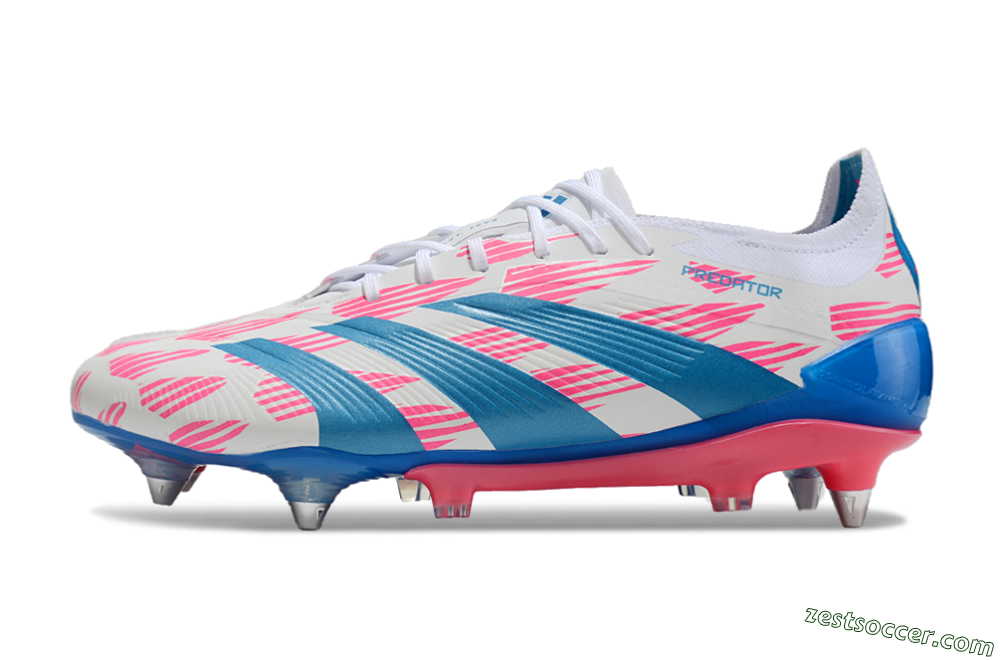 Adidas Predator 24 Elite SG Low-Tops Soccer Cleats - White/Pink/Blue 0