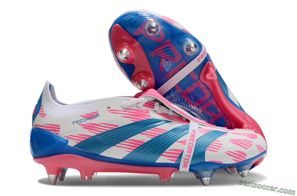 Adidas Predator Elite Foldover Tongue SG Low-Tops Soccer Cleats - White/Pink/Blue 0