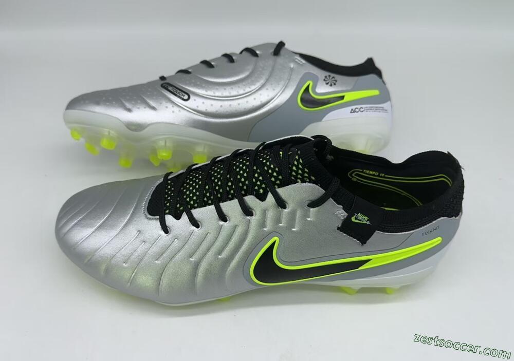 Nike Tiempo Legend 10 Elite AG Low-Tops Soccer Cleats - Silver/Black/Yellow