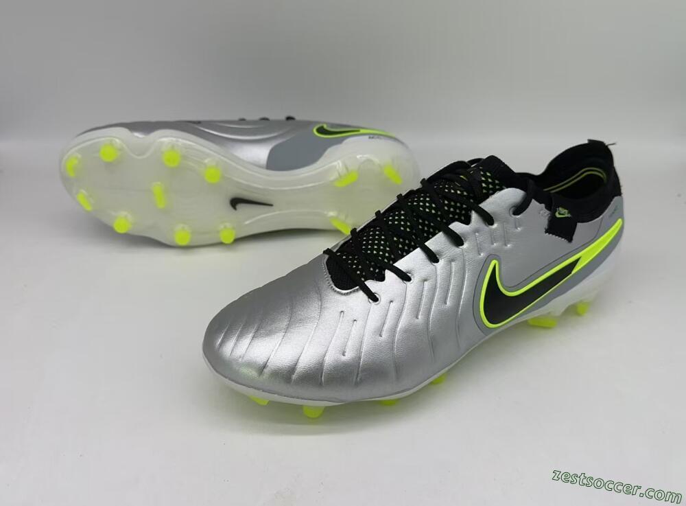 Nike Tiempo Legend 10 Elite AG Low-Tops Soccer Cleats - Silver/Black/Yellow