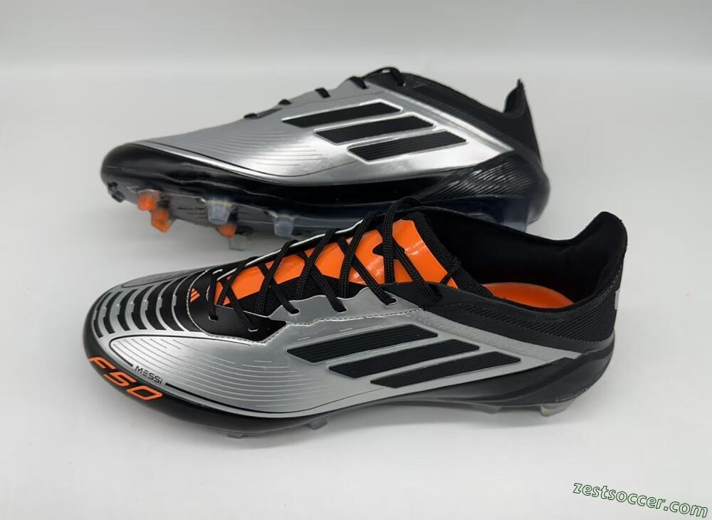 Adidas F50 Elite Messi FG Low-Tops Soccer Cleats - Silver/Black/Orange