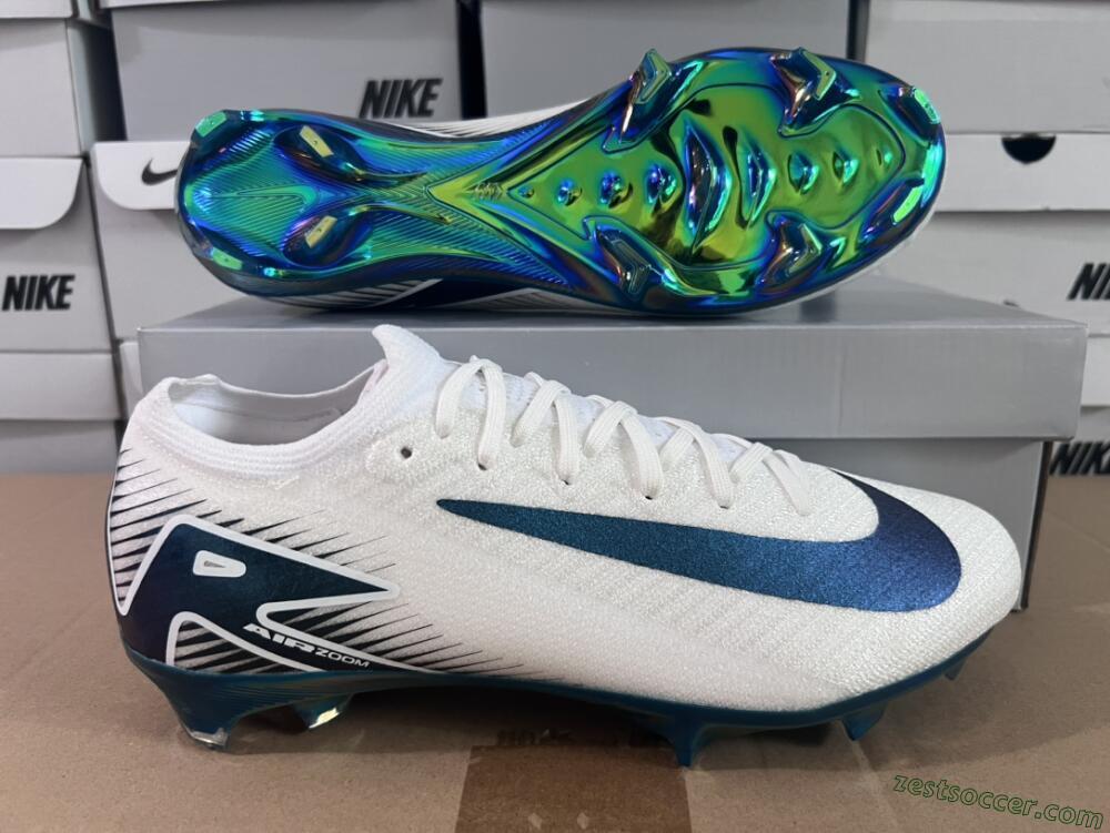Nike Air Zoom Mercurial Vapor 16 Elite FG Low-Tops Soccer Cleats - White/Blue/Gold