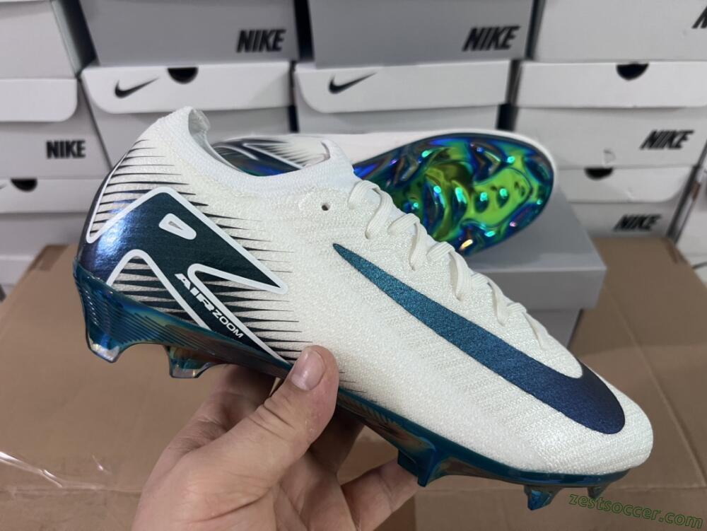 Nike Air Zoom Mercurial Vapor 16 Elite FG Low-Tops Soccer Cleats - White/Blue/Gold