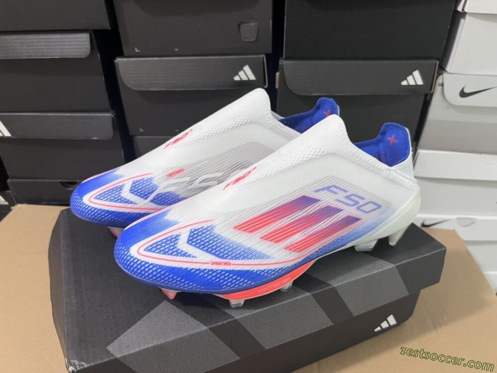 Adidas F50+ Lightstrike Pro Laceless FG Low-Tops Soccer Cleats - Cloud White/Solar Red/Lucid Blue