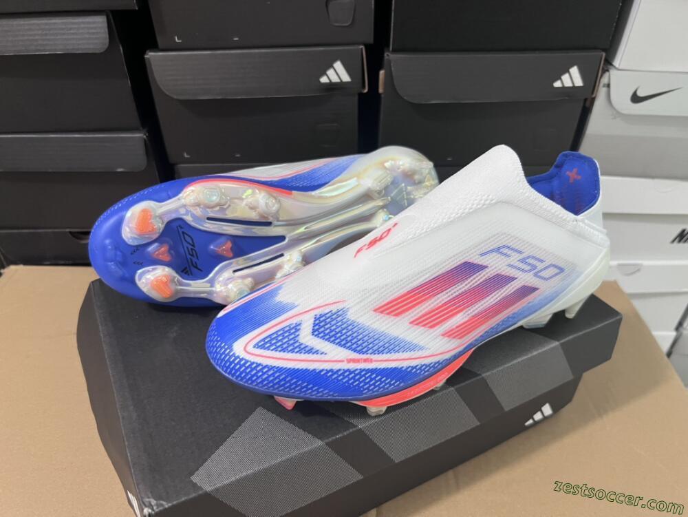 Adidas F50+ Lightstrike Pro Laceless FG Low-Tops Soccer Cleats - Cloud White/Solar Red/Lucid Blue