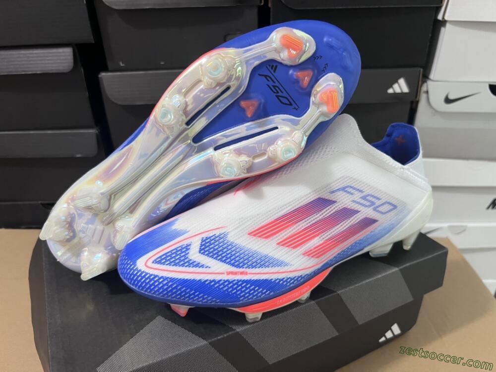 Adidas F50+ Lightstrike Pro Laceless FG Low-Tops Soccer Cleats - Cloud White/Solar Red/Lucid Blue